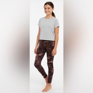 Athleta Girl High Rise Printed Chit Chat Tight Leggings Brown Pink Tie Dye L/12